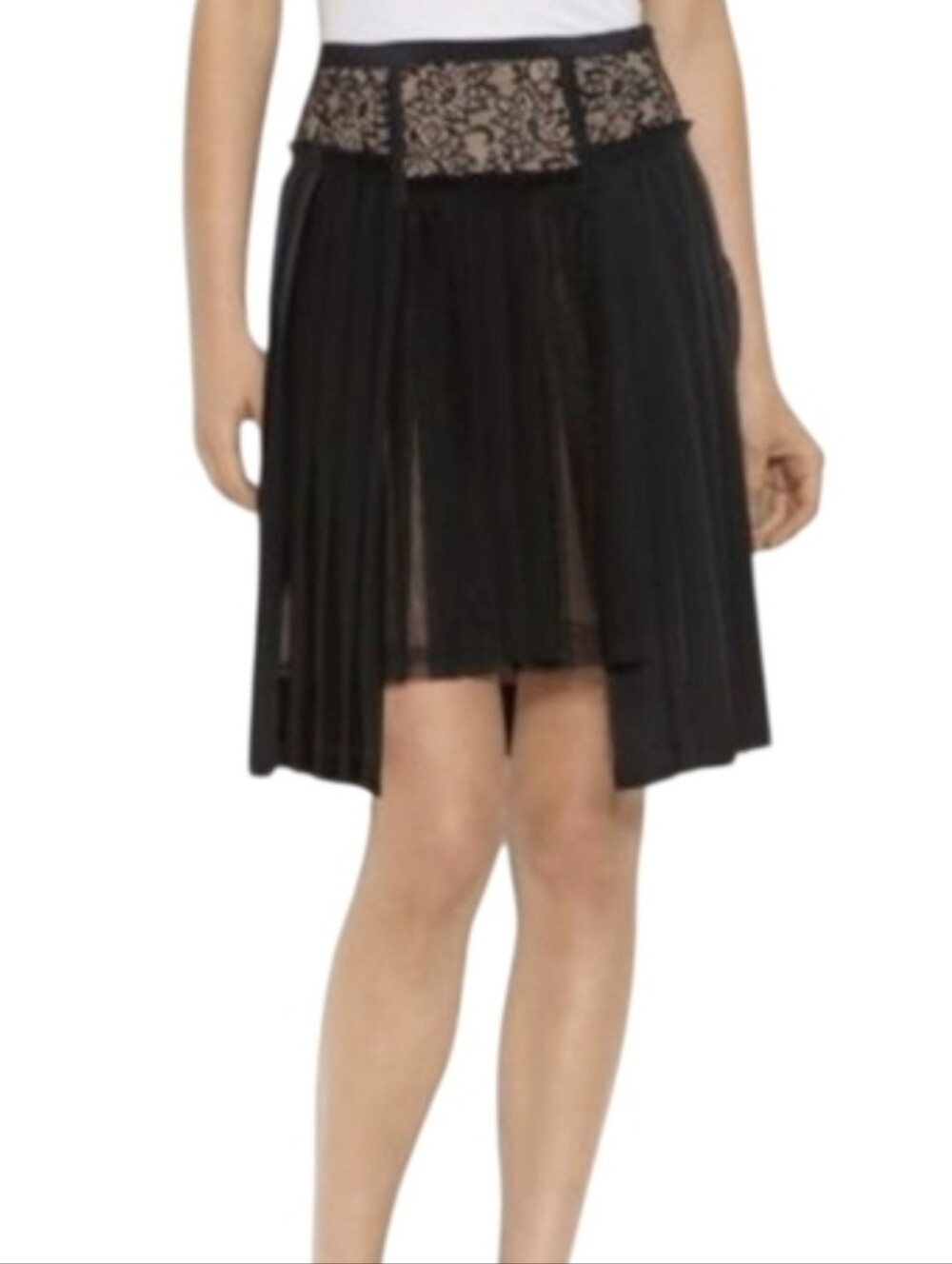 BCBGMAXAZRIA Rakel Black Lace Pleated Skirt 0 Romantic Goth Indie Y2K NWOT